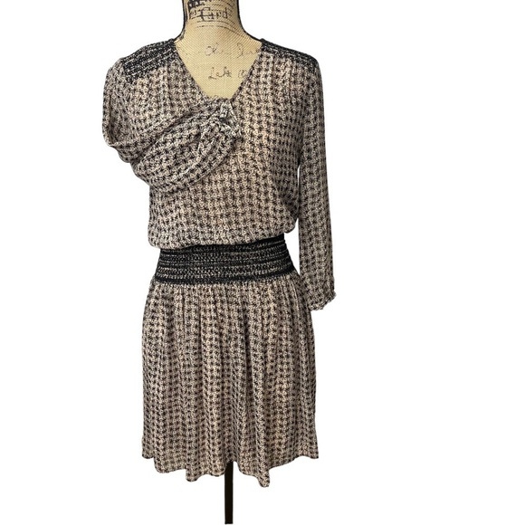 Anthropologie Vanessa Virginia Tan Black Smocked Waist Dress Size XS - Picture 7 of 16
